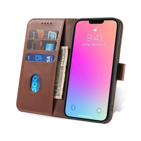 Calf Texture Buckle Flip Leatherette Phone Case - iPhone 14(Brown)