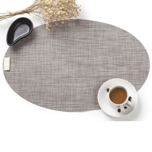 PVC Oval Shape Dining Table Mat Heat Insulation Non-Slip Placemats Disc Bowl Tableware Pads(Linen)