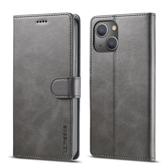 LC.IMEEKE Calf Texture Horizontal Flip Leather Case - iPhone 14(Grey)