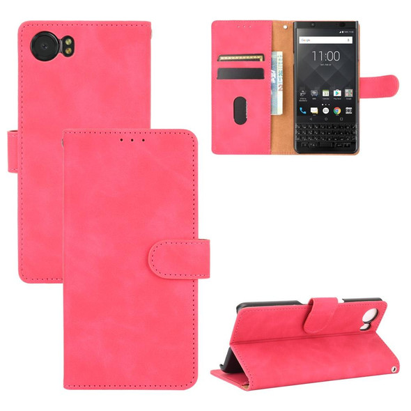 BlackBerry Keyone Solid Color Skin Feel Magnetic Buckle Horizontal Flip Calf Texture PU Leatherette Case with Holder & Card Slots & Wallet(Rose Red)