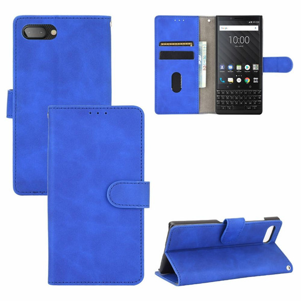 BlackBerry KEY2 Solid Color Skin Feel Magnetic Buckle Horizontal Flip Calf Texture PU Leatherette Case with Holder & Card Slots & Wallet(Blue)