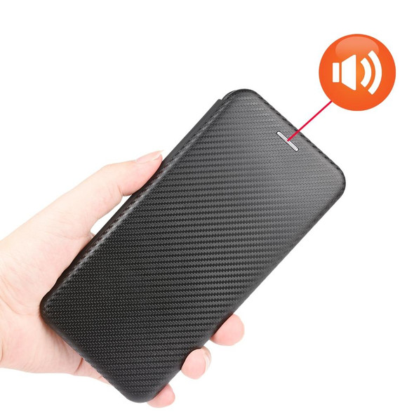 BlackBerry Keyone Carbon Fiber Texture Magnetic Horizontal Flip TPU + PC + PU Leatherette Case with Card Slot(Brown)