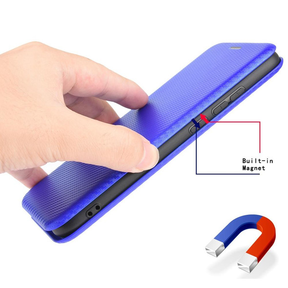 BlackBerry KEY2 Carbon Fiber Texture Magnetic Horizontal Flip TPU + PC + PU Leatherette Case with Card Slot(Blue)