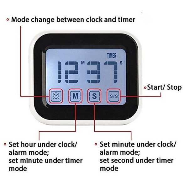 Kitchen Timer Digital Alarm Clock Large LCD Touch Screen Come with Night Light for Cooking Baking(Blue)