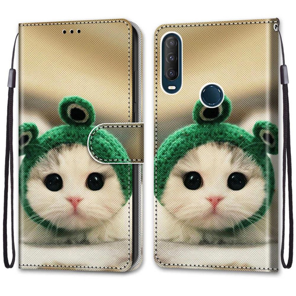 Alcatel 1SE 2020 Coloured Drawing Cross Texture Horizontal Flip PU Leatherette Case with Holder & Card Slots & Wallet & Lanyard(Frog Kitten)