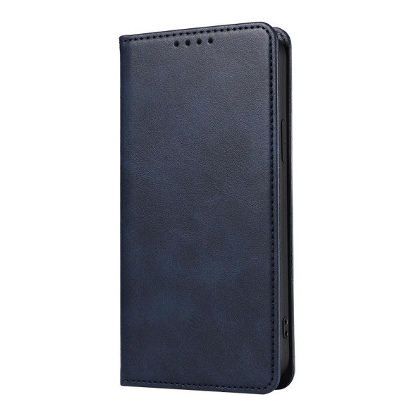 OPPO Reno6 4G Calf Texture Magnetic Flip Leather Phone Case(Blue)