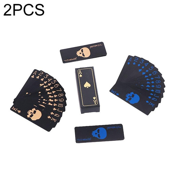 2 PCS Plastic Frosted Waterproof PVC Poker Cards, Size:3.2 x 8.7cm(Blue+Gold)