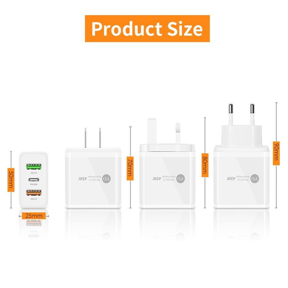 45W PD3.0 + 2 x QC3.0 USB Multi Port Charger with Type-C to Type-C Cable, EU Plug(White)