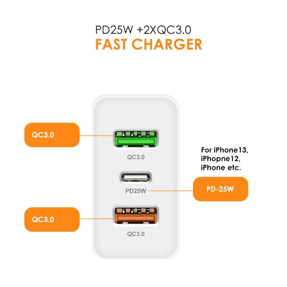 45W PD3.0 + 2 x QC3.0 USB Multi Port Charger with Type-C to Type-C Cable, EU Plug(White)