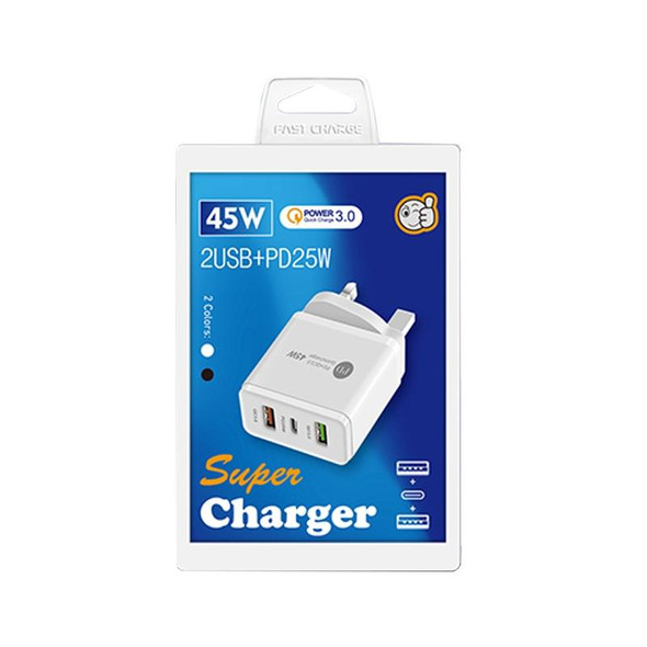 45W PD3.0 + 2 x QC3.0 USB Multi Port Charger with Type-C to Type-C Cable, UK Plug(White)