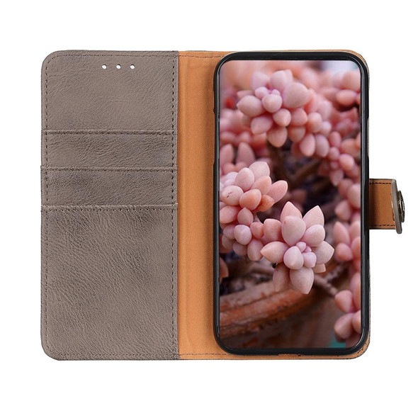 Samsung Galaxy M32 KHAZNEH Cowhide Texture Horizontal Flip Leather Case with Holder & Card Slots & Wallet(Khaki)