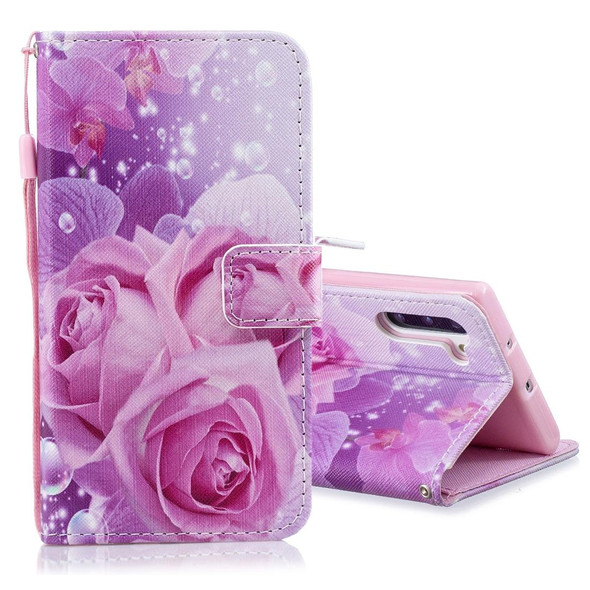 Galaxy Note 10 Colored Drawing Pattern Horizontal Flip PU Leather Case with Holder & Card Slots & Wallet & Lanyard(Rose)