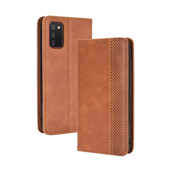 Samsung Galaxy A02s (Eurasian Version) Magnetic Buckle Retro Crazy Horse Texture Horizontal Flip Leather Case with Holder & Card Slots & Photo Frame(Brown)