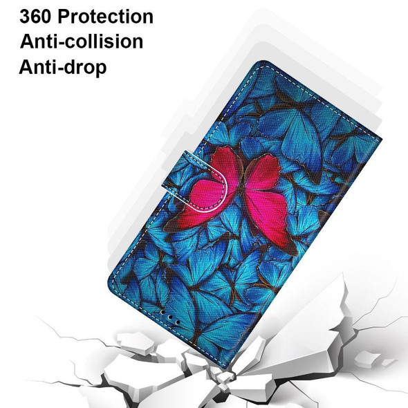 Samsung Galaxy S10 Coloured Drawing Cross Texture Horizontal Flip PU Leather Case with Holder & Card Slots & Wallet & Lanyard(Big Red Butterfly On Blue)