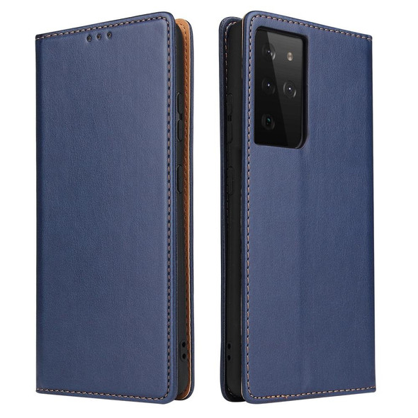 Samsung Galaxy S21 Ultra 5G Fierre Shann PU Genuine Leather Texture Horizontal Flip Leather Case with Holder & Card Slots & Wallet(Blue)