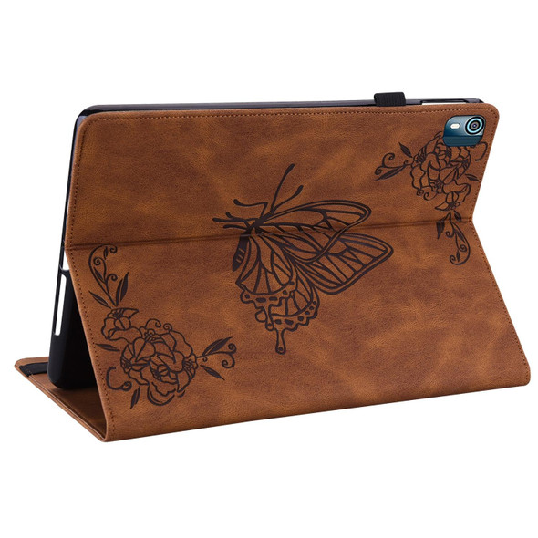 Nokia T10 Butterfly Flower Embossed Leather Tablet Case(Brown)