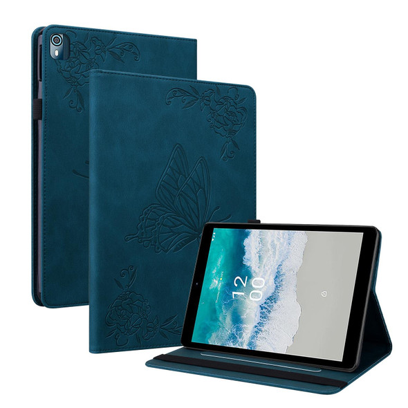 Nokia T10 Butterfly Flower Embossed Leather Tablet Case(Blue)
