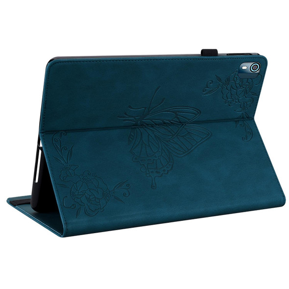 Nokia T10 Butterfly Flower Embossed Leather Tablet Case(Blue)