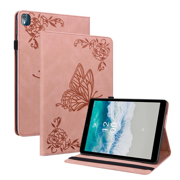 Nokia T10 Butterfly Flower Embossed Leather Tablet Case(Rose Gold)