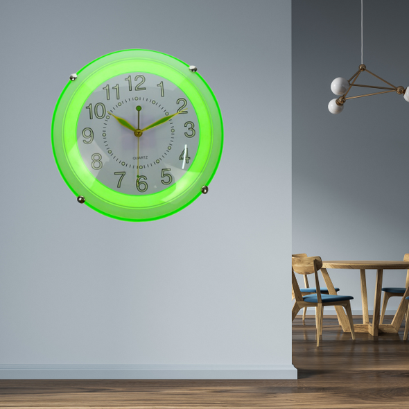Luminous Green Round Wall Clock - 30cm Aluminium Decor