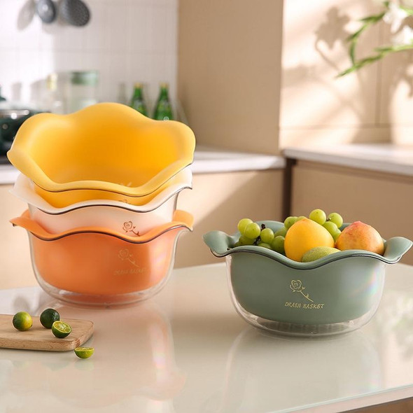 JM059 Kitchen Petal Draining Basket Household PET Double-layer Vegetable Washing Basket(Orange)