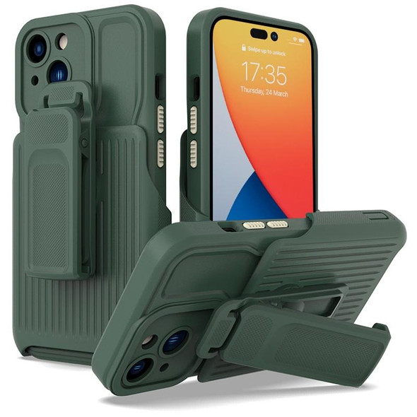 Explorer Series Back Clip Holder PC Phone Case - iPhone 14 Pro(Dark Green)