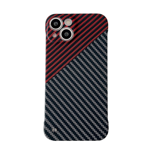 Carbon Fiber Texture PC Phone Case - iPhone 13(Black Red)