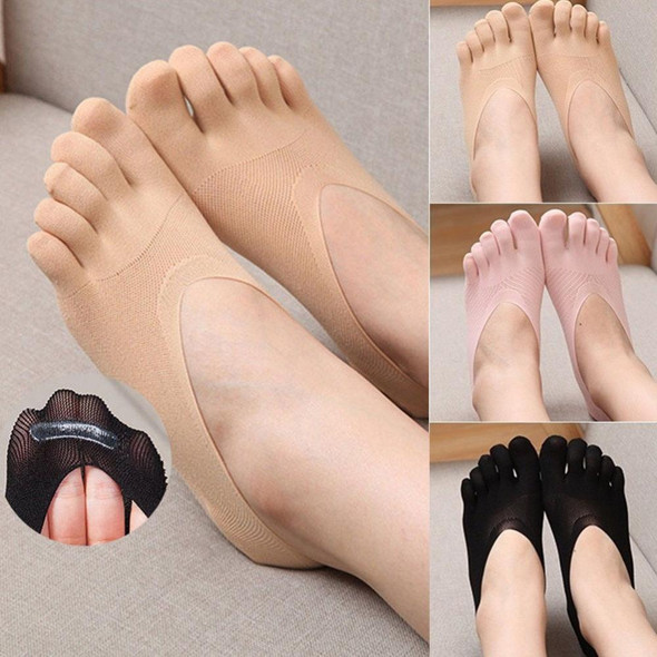 Summer Ladies Hollow Breathable Silicone Non-slip Five-finger Boat Socks Yoga Socks, Size:One Size(Skin Color)