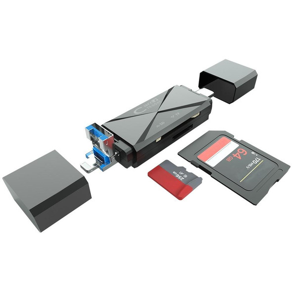 ADS-218 8 Pin+USB+Type-C Multi-function Card Reader(Black)