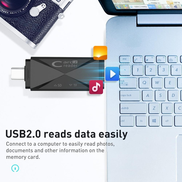 ADS-218 8 Pin+USB+Type-C Multi-function Card Reader(Black)
