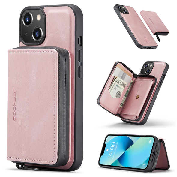 JEEHOOD Magnetic Zipper Wallet Leather Phone Case - iPhone 14(Pink)