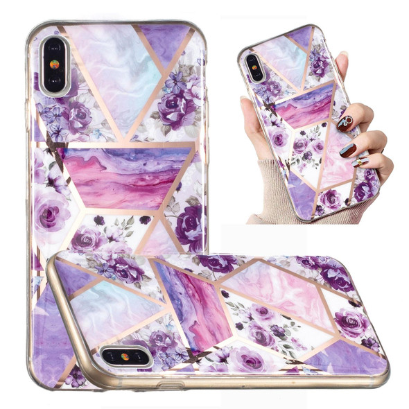 Electroplated Marble Pattern TPU Phone Case - iPhone XS / X(Purple Flower)