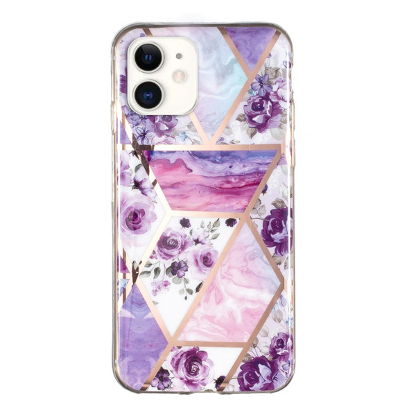 Electroplated Marble Pattern TPU Phone Case - iPhone 11(Purple Flower)