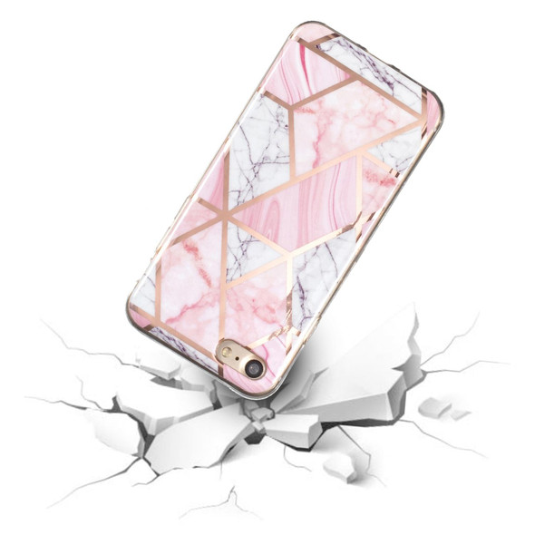 Electroplated Marble Pattern TPU Phone Case - iPhone SE 2022 / SE 2020 / 8 / 7(Pink and White)