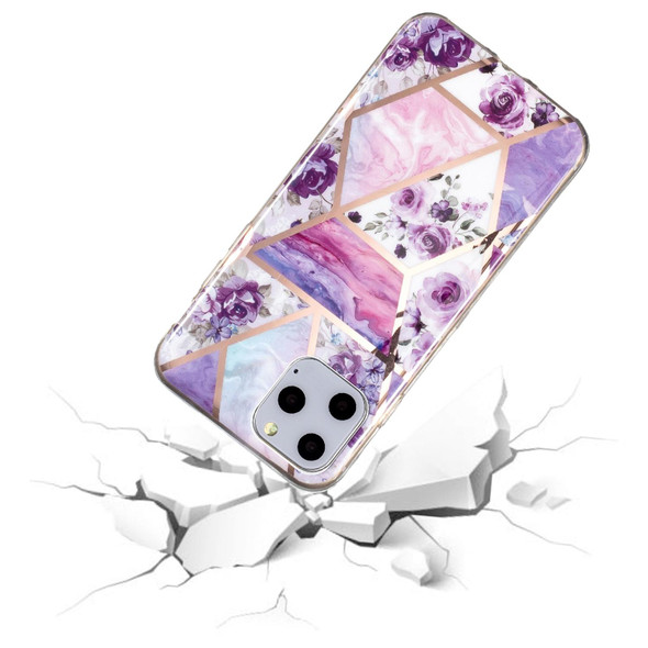 Electroplated Marble Pattern TPU Phone Case - iPhone 11 Pro Max(Purple Flower)