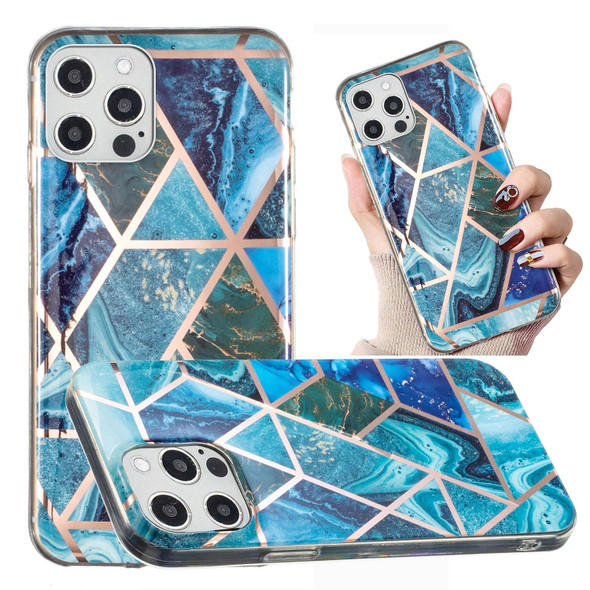 Electroplated Marble Pattern TPU Phone Case - iPhone 12 / 12 Pro(Blue and Green)