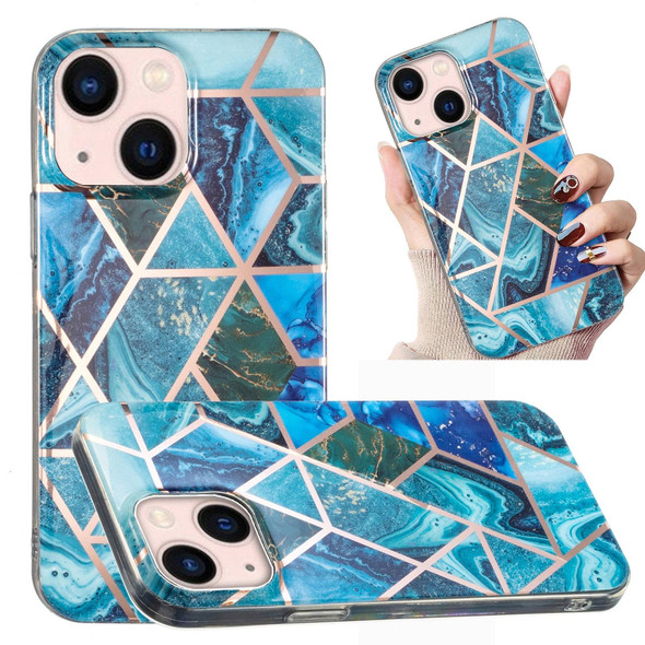 Electroplated Marble Pattern TPU Phone Case - iPhone 13(Blue and Green)