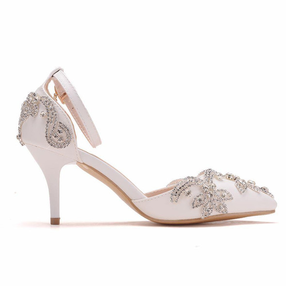 Rhinestone Stiletto Pointed Heel Women Shoes, Size:40(White)