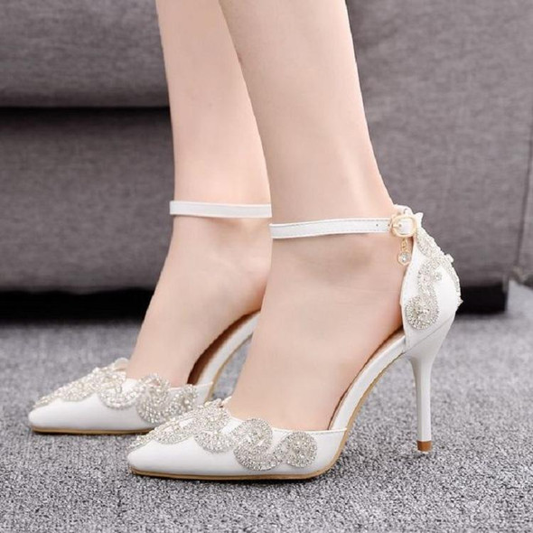 Rhinestone Stiletto Pointed Heel Women Shoes, Size:36(White)