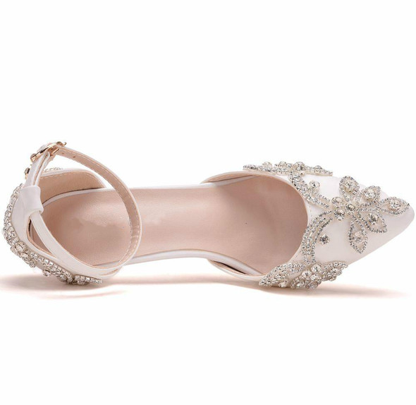 Rhinestone Stiletto Pointed Heel Women Shoes, Size:36(White)