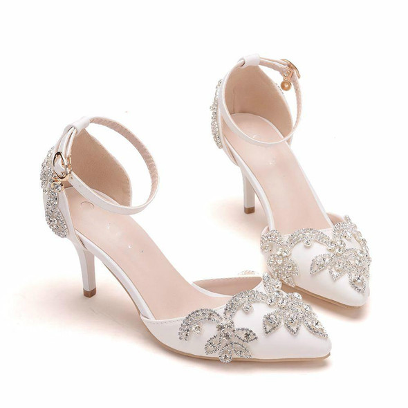 Rhinestone Stiletto Pointed Heel Women Shoes, Size:35(White)
