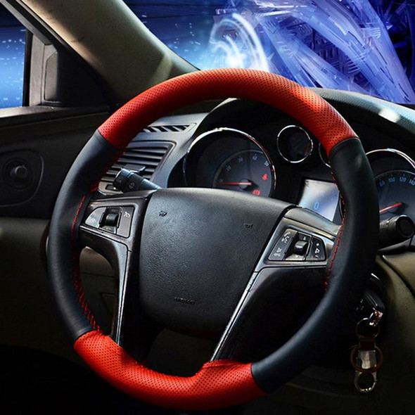 Car Genuine Leatherette Hand-stitched Adaptation Steering Wheel Cover(Black)
