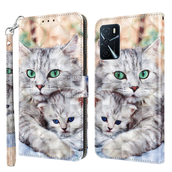 OPPO A16 / A16s / A54s 3D Painted Leather Phone Case(Two Loving Cats)