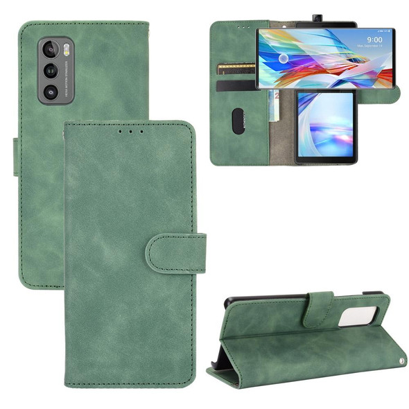 LG Wing 5G Solid Color Skin Feel Magnetic Buckle Horizontal Flip Calf Texture PU Leather Case with Holder & Card Slots & Wallet(Green)