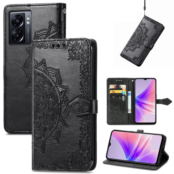 OPPO A77 Mandala Flower Embossed Leather Phone Case(Black)