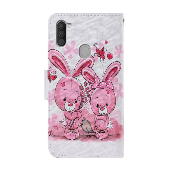 Samsung Galaxy M11 / A11 Coloured Drawing Pattern Horizontal Flip PU Leather Case with Holder & Card Slots & Wallet & Lanyard(Cute Rabbit)