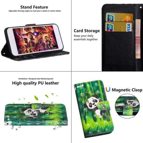 Samsung Galaxy G390S 3D Painting Pattern Horizontal Flip TPU + PU Leather Case with Holder & Card Slots & Wallet(Panda Climbing Bamboo)