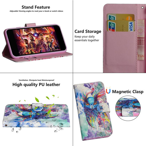 Samsung Galaxy A30s 3D Painting Pattern Horizontal Flip TPU + PU Leather Case with Holder & Card Slots & Wallet(Watercolor Owl)