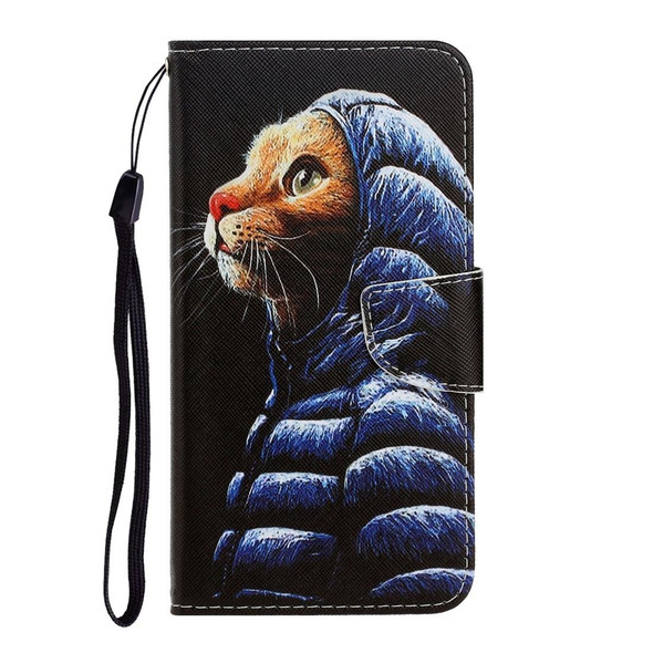 Samsung Galaxy A21s 3D Colored Drawing Horizontal Flip PU Leather Case with Holder & Card Slots & Wallet(Down Jacket Cat)