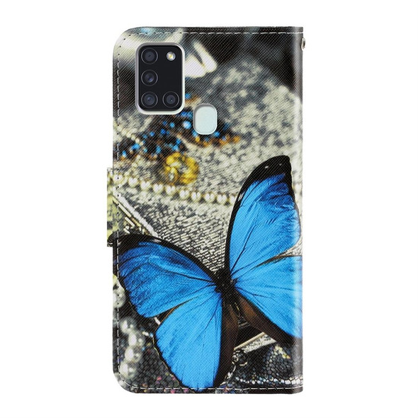 Samsung Galaxy A21s 3D Colored Drawing Horizontal Flip PU Leather Case with Holder & Card Slots & Wallet(A Butterfly)